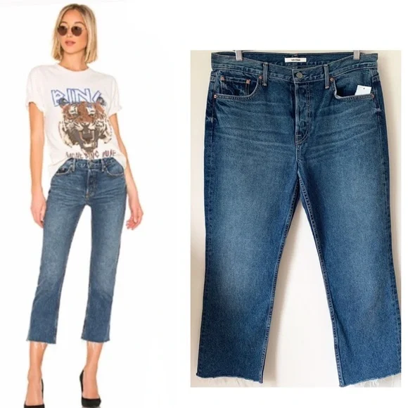 GRLFRND Tatum Crop Flare Distressed Raw Hem Jeans Sz 30 - Picture 12 of 12